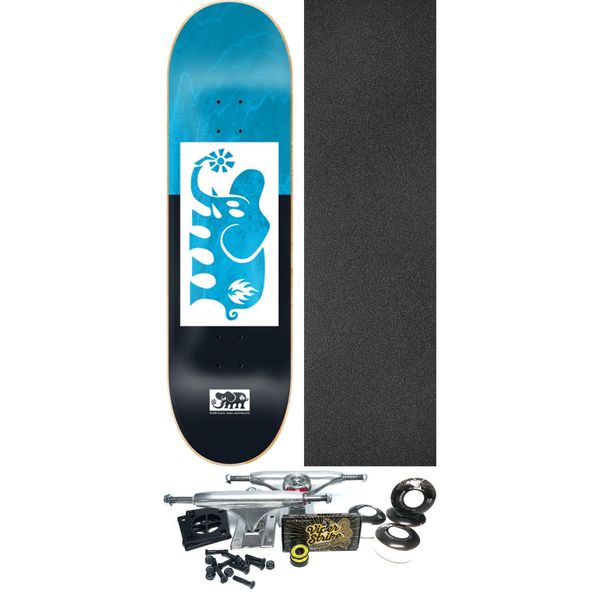 Black Label Skateboards Elephant Blockout Aqua Stain Skateboard Deck - 8" x 31.875" - Complete Skateboard Bundle